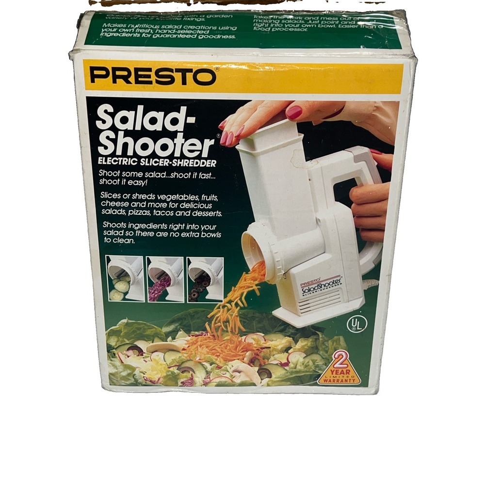 Vintage 1989 Presto 02910 Salad-Shooter Electric Food Slicer Shredder Complete